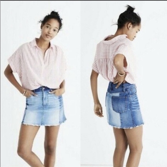 Madewell Dresses & Skirts - Madewell Pieced McCarren Two Toned Light Wash Dark Wash Denim Mini Skirt size 27